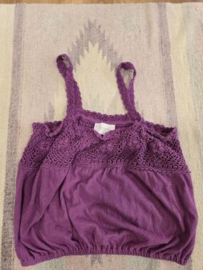 Lucky Brand Purple Crochet Yoke Crop Tank